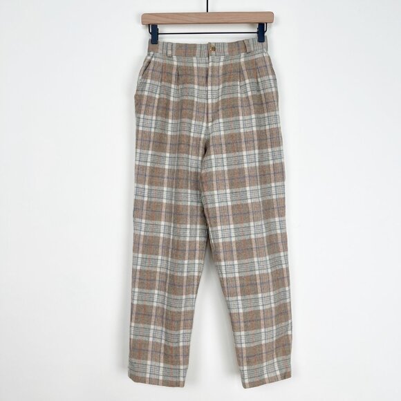 Vintage Gianni Valentino Plaid Wool Trouser Pants High Rise Waist Straight Crop - Picture 2 of 8